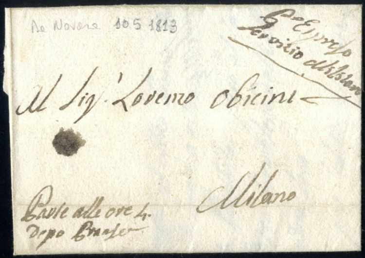 1813, lettera espresso da Novara ... 