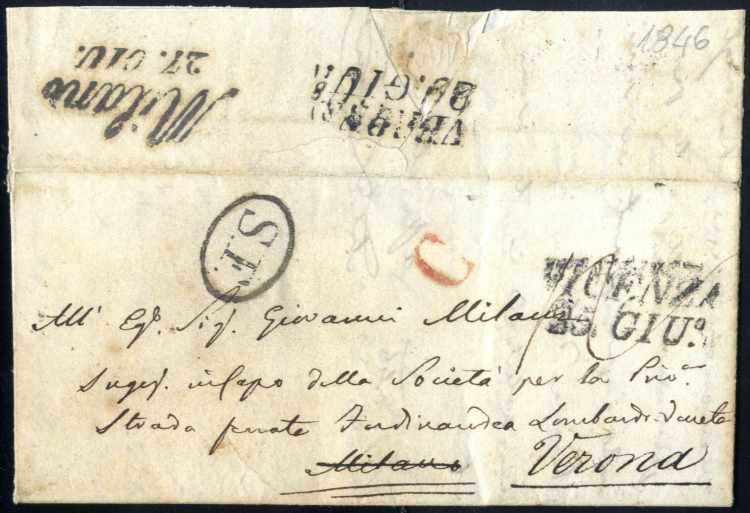 1846, lettera da Vicenza il 25.6 ... 