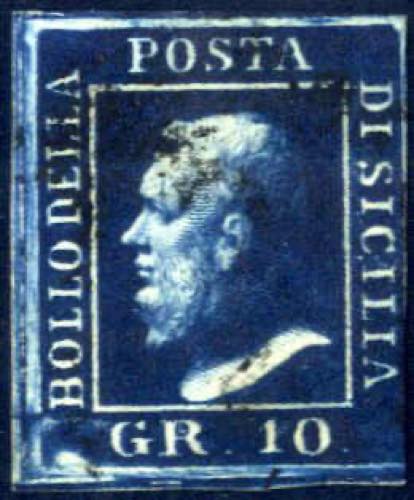 1859, 10 grana azzurro cupo, tre ... 
