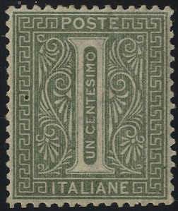 1863, De La Rue, 1 Cent. verde grigio, ... 