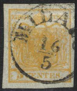 1850, 5 Cent. giallo arancio, carta a seta, ... 