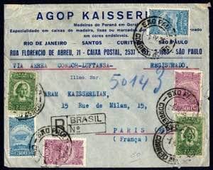 1935, eingeschriebener Luftpostbrief von Sao ... 