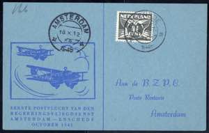 1945, Flugpostkarte von Enschede am 18.10. ... 