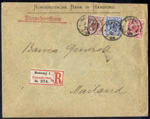 1892, eingeschriebener Brief aus Hamburg am ... 