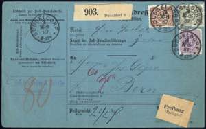 1887, Paketadresskarte aus Düsseldorf am ... 