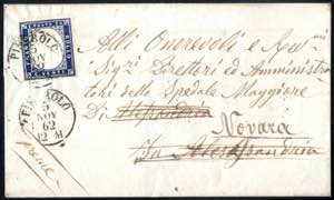 1862, 20 Cent. indaco su lettera da Pinerolo ... 