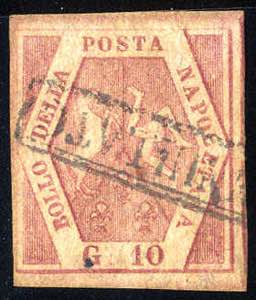 1858, 10 Gr. carminio rosa, firm. Cardillo, ... 