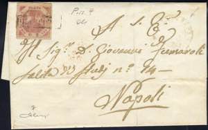 1858, 2 Grana rosa brunastro su lettera da ... 