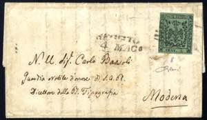 1855, 5 Cent. verde oliva, su lettera da ... 