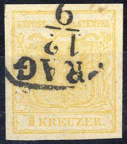 1854, 1 Kr. MPIb goldgelb, gestempelt, ... 
