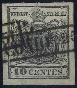 1850, 10 Cent. girgio nero, prima tiratura, ... 