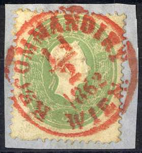 1861, Rotstempel, 3 Kr. gelblichgrün mit ... 