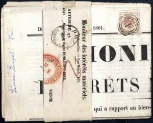 1861, 2 Kreuzer auf belgischer Zeitung mit ... 