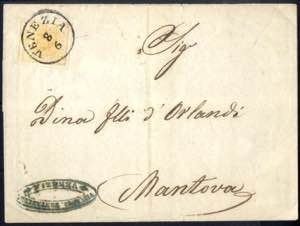 1854, 5 cent. giallo, circolare da Venezia a ... 