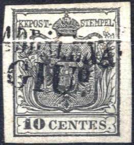 1850, 10 cent. con piega naturale di carta, ... 