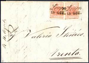 1850, 15 Cent. rosso, coppia su lettera da ... 