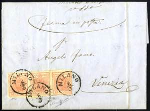 1850, 15 Cent. rosa, secondo tipo, striscia ... 