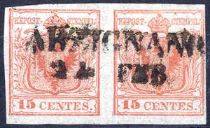 1850, Pieghe di carta, 15 Cent. rosso ... 