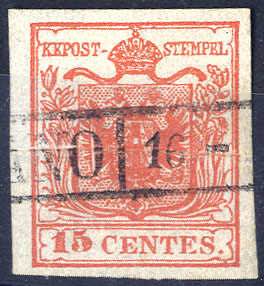 1854, Pieghe di carta, 15 Cent. rosso ... 