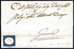 1855, lettera da Novi il 12.3. per Genova ... 