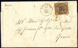 1852, 3 Baj. bistro arancio su lettera da ... 