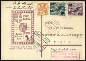 1927, Erster Postflug Prag - Wien, ... 
