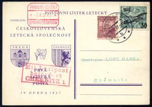 1927, Erstflug Prag - Chemnitz, frankierte ... 