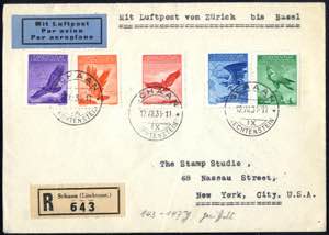 1936, Flugpostsatz auf Flugpostbrief von ... 