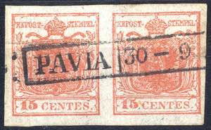 1850, 15 cent. rosa carmino (carta a mano), ... 
