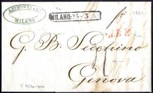 1853, Lettera in porto assegnato da Milano ... 