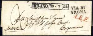 1852, Lettera in porto assegnato da Milano ... 