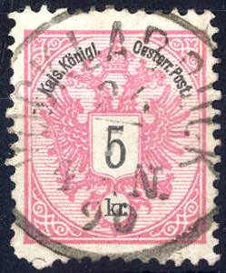 1883, 5 Kr. in LZ 12, gestempelt, signiert ... 