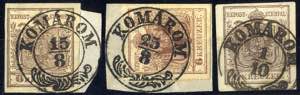 KOMAROM 1850 , drei 6 Kreuzer Briefstücke ... 