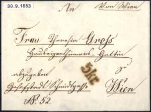 1853, Brief aus Wien mir Textstempel 5Kr.