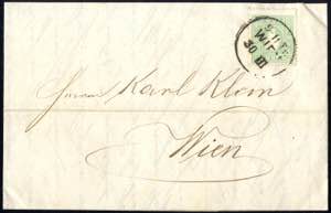 1859, 3 Kr. gelbgrün auf Ortsbrief von Wien ... 