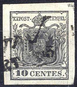 1850, 10 Cent. grigio nero, usato, margini ... 