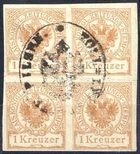 1890, 1 Kr. rötlichbraun, Viererblock mit ... 