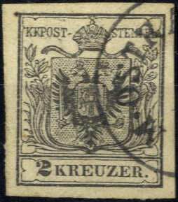1850, 2 Kreuzer in Type IIIb grauschwarz, ... 