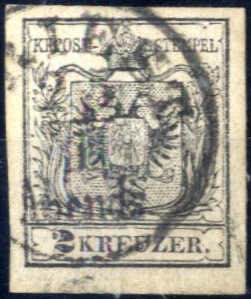 1850, 2 Kreuzer in Type IIIb (tief)schwarz ... 