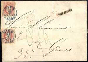 1869, taxierter Brief mit zwei Stück 5 ... 