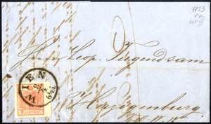1850, 3 Kreuzer Brief (Type Ib) vom ... 