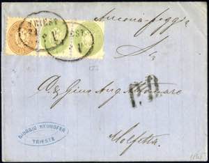 1863/64, 21 Kreuzerbrief mit zwei Stück 3 ... 
