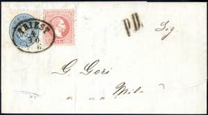 1867, Großteil eines 15 Kreuzerbrief mit 10 ... 