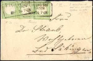 1874, Brief von Freiburg BHF in Baden am ... 