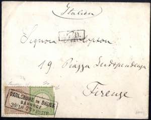 1873, Brief von Carlsruhe in Baden Bahnhof ... 