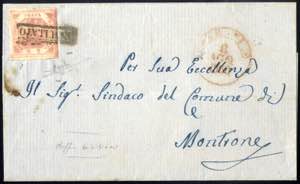 1860, lettera da Trani il 8.5 per Montrone ... 