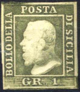 1859, 1 gr. verde oliva III tavola carta di ... 