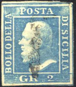 1859, 2 gr. azzurro II tavola, ritocco 83 ... 