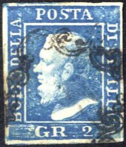 1859, 2 gr. azzurro I tavola, ritocco 36 ... 