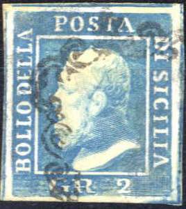 1859, 2 gr. azzurro II tavola, ritocco 45 ... 